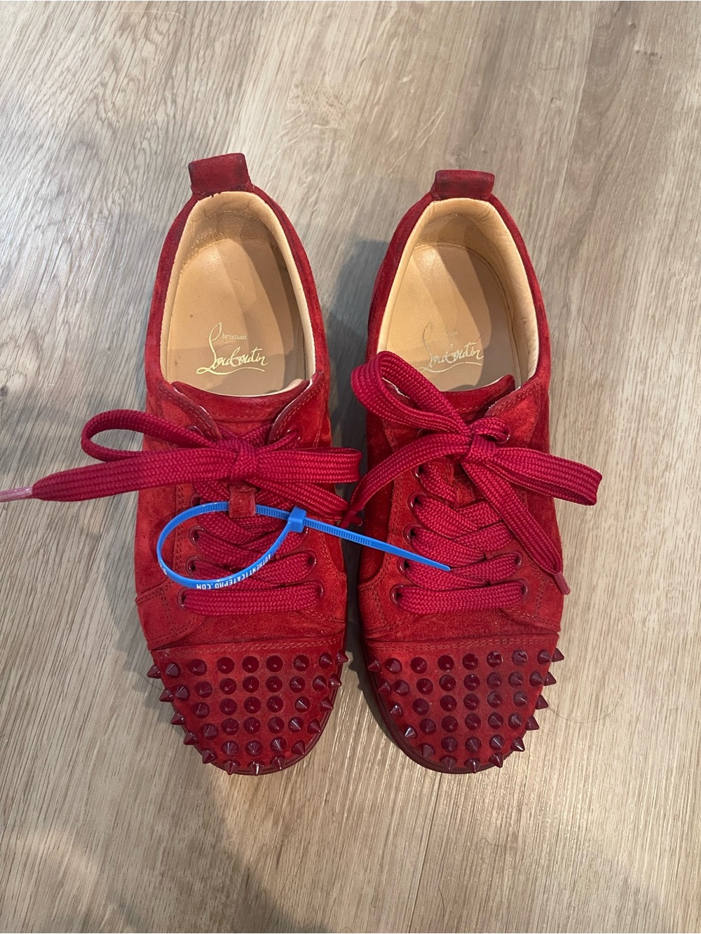 Christian Louboutin Red Suede Louis Junior Spike Sneakers 36.5